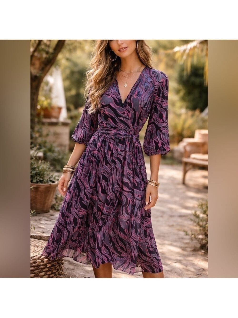 Johnny Was Black Pink Silk Blend Velvet Burnout Tavi Dress XS